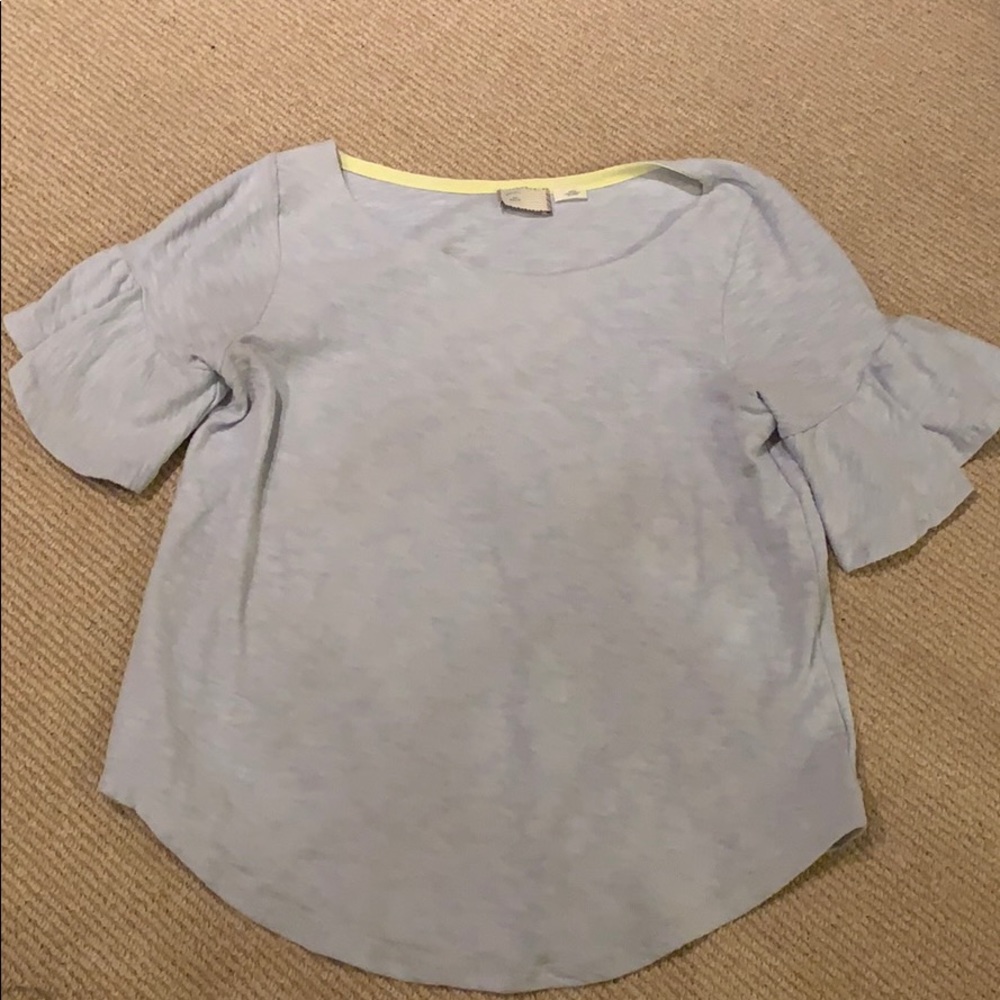 Anthropologie med blue top with ruffle sleeves